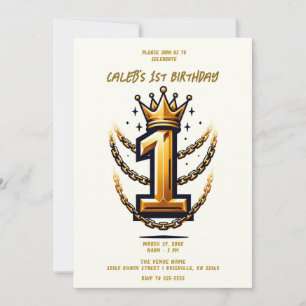 Guld Kronkedja Drip 1 #1 1:a Födelsedagsfest Inbjudningar