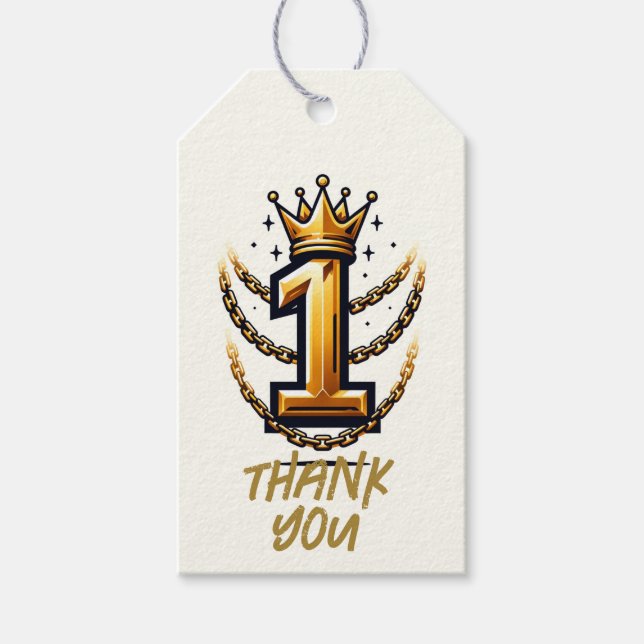 Guld Kronkedja Drip 1 #1 1-års Födelsedagsfest Presentetikett (Framsidan)