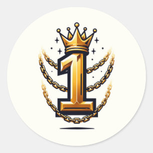 Guld Kronkedja Drip 1 #1 1-års Födelsedagsfest Runt Klistermärke
