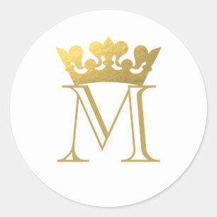 Guld Kronmonogram Runt Klistermärke