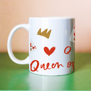 Guld Kronor Queens of Hearts Spelkort Kaffer Två-Tonad Mugg