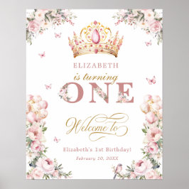 Guld Kronprinsessa Flicka 1-års Födelsedags Hälsni Poster