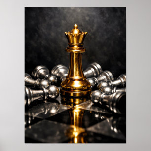 Guld Kung Schackpjäs – Strategi, Makt & Seger Poster