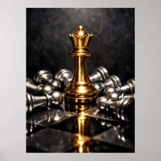 Guld Kung Schackpjäs – Strategi, Makt & Seger Poster