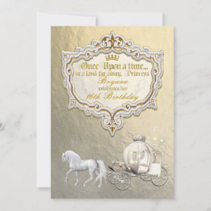 Guld Kunglig Prinsessa Sagobok Vagn & Enhörning Inbjudningar