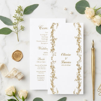 Guld Kunglig Vit och Guld Elegant Blommig Bröllop