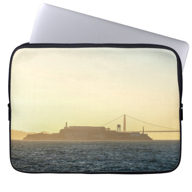Guld kustbro solnedgång konst foto tryck laptop fodral (Framsidan)