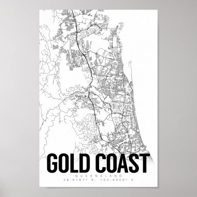 Guld Kusten Australien Poster minimalistisk Karta  (Framsidan)