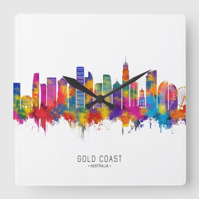 Guld Kusten Australien Skyline Fyrkantig Klocka (Framsida)
