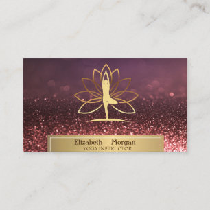 Guld Kvinnor Silhuett Lotus Yoga Instruktör Bokeh Visitkort
