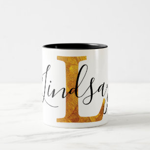 Guld "L" Monogram med personlignamn Två-Tonad Mugg