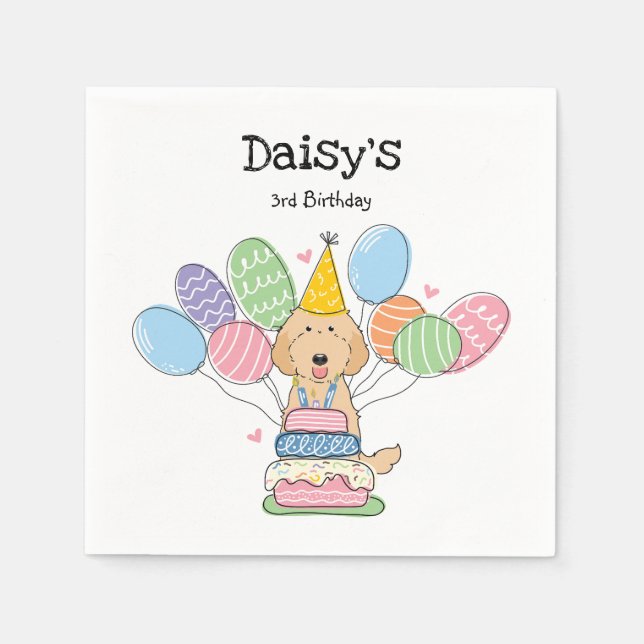 Guld Labradoodle Hund Födelsedagsfest Pappra blöjo Pappersservett (Framsidan)