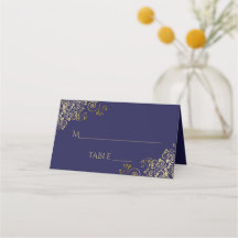Guld Lacy Filigree på Skrivan Navy Blue Bröllop