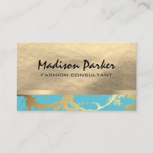 Guld-läder och metall Guld Teal Marble Visitkort