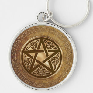 Guld- & läderPentacle Rund Silverfärgad Nyckelring