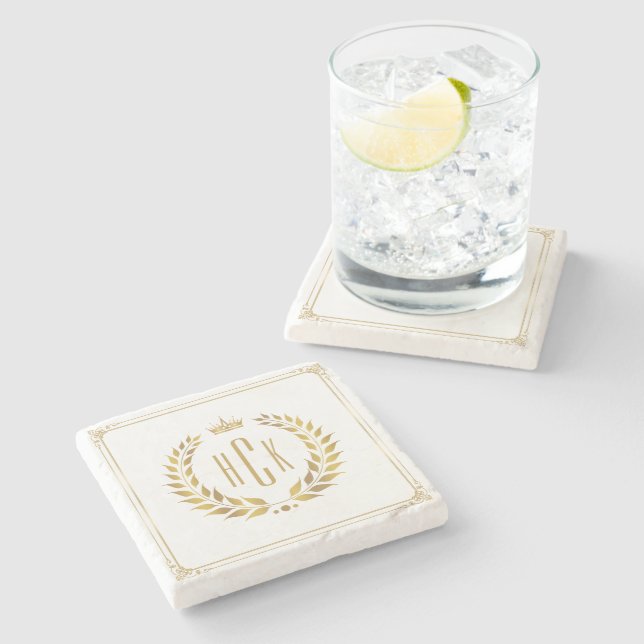 Guld lagerkrans Anpassad monogram Stenunderlägg (Sidan)
