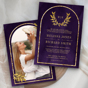 Guld lagerkrans blad Royal Purple Bröllop Inbjudningar