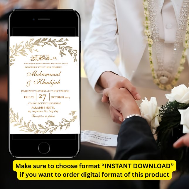 Guld Lämnar inbjudan till muslimska bröllop, Nikah (Skapare uppladdad)