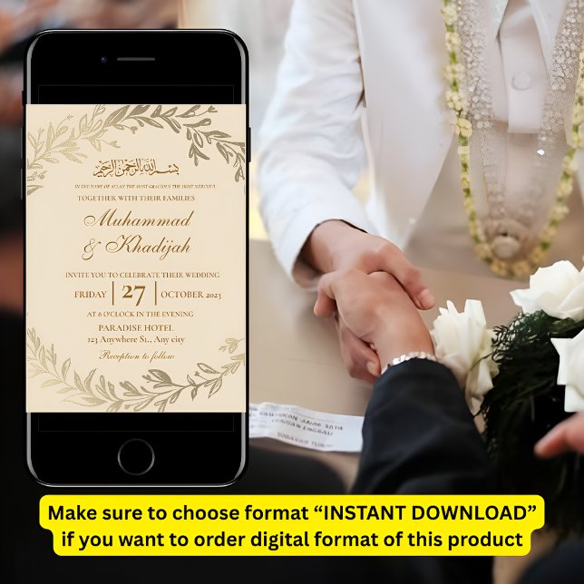 Guld Lämnar inbjudan till muslimska bröllop, Nikah (Skapare uppladdad)
