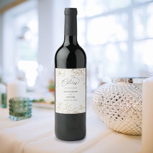 Guld-länkade Blommigten Bröllop Vinflaska Etikett (Skapare uppladdad)