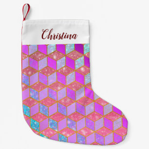 Guld-länkade Diamond-Shaped Hexagon i Pastel V Liten Julstrumpa