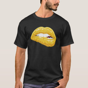 Guld Läppar Biting Lipstick Makeup Pullover Hoodie T Shirt