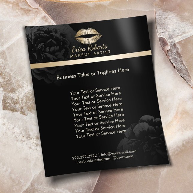 Guld Läppar Black Blommigt Makeup Artist Beauty Sa Flygblad (Skapare uppladdad)