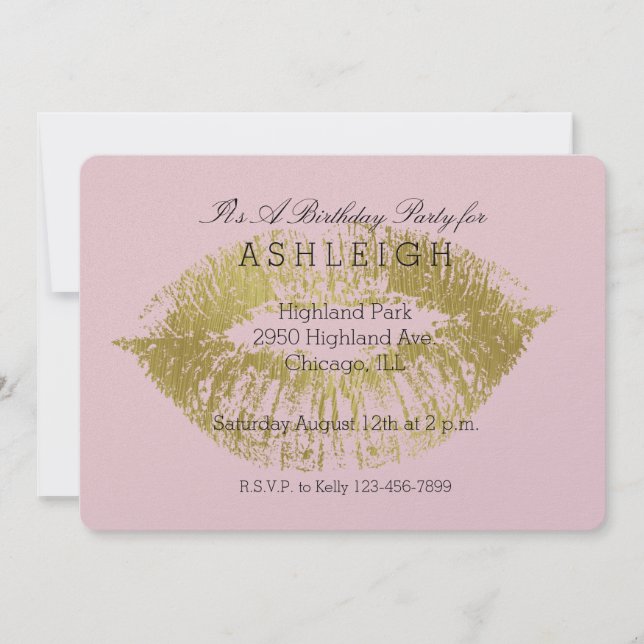 Guld Läppar Kiss-födelsedag Inbjudningar (Framsida)