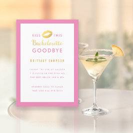 Guld Läppar Kiss this Bachelorette Adjö Rosa Inbjudningar