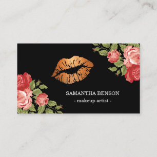 Guld Läppar Makeup Artist Blommigt Visitkort