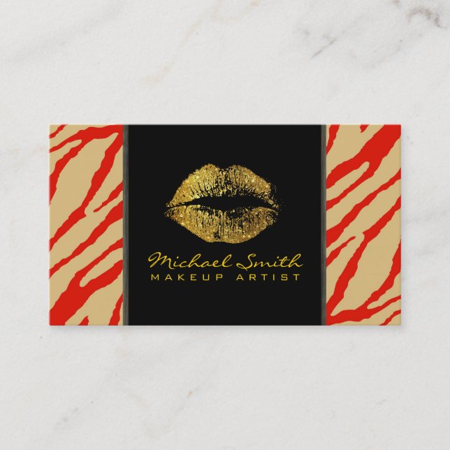 Guld Läppar Makeup Artist Modern Zebra Skin #2 Visitkort (Framsida)