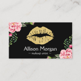 Guld Läppar Makeup Konstnären Flower Wrapping Visitkort