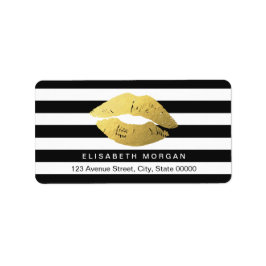 Guld Läppar med Svartvit Rand Adressetikett
