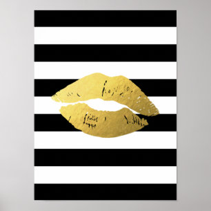 Guld Läppar med Svartvit Rand Poster