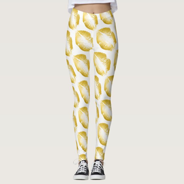 Guld Läppar Modern White Leggings (Framsida)