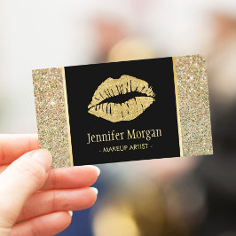 Guld Läppar Trendig Glitter Sparkles Makeup Artist Visitkort