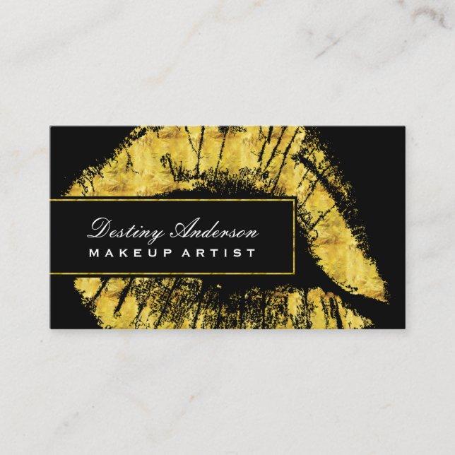 Guld- läppstift smår-hånglar Makeupvisitkortar Visitkort (Framsida)