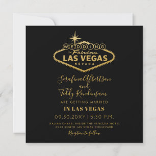 Guld Las Vegas Fabulous Destination Square Bröllop Inbjudningar