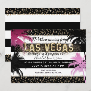 Guld LAS VEGAS Glitter Palmträd Födelsedagsfest Inbjudningar
