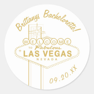 Guld Las Vegas Sign Bröllop Välkommen Bachelorette Runt Klistermärke