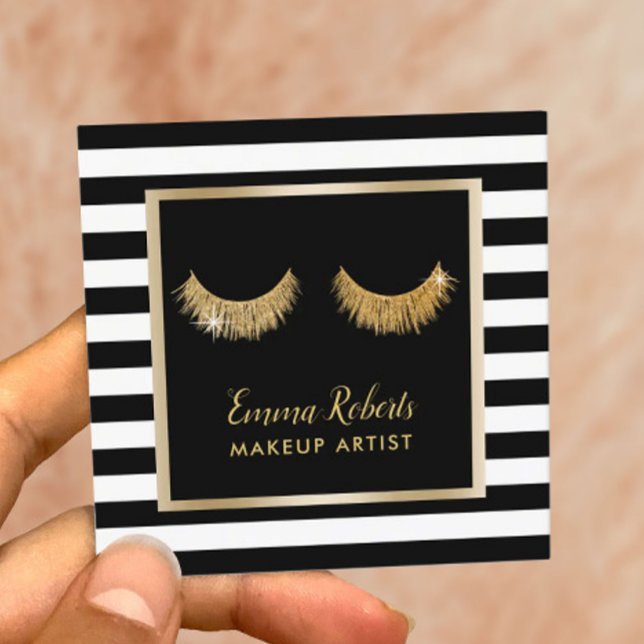 Guld Lash Makeup Artist Modern Black Rand Fyrkantigt Visitkort (Skapare uppladdad)