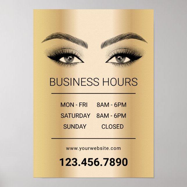 Guld Lash Makeup Artist Salon-öppettider Poster (Framsidan)