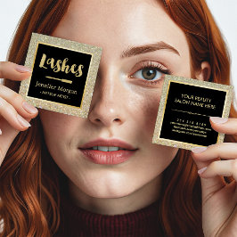 Guld Lash-skript Glitter Sparkles Makeup Artist Fyrkantigt Visitkort