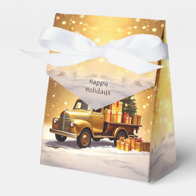Guld Lastbil Julgran Helgdag Gift Box Presentaskar (Framsidan Sidan)
