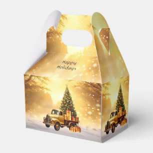 Guld Lastbil Julgran Helgdag Gift Box Presentaskar