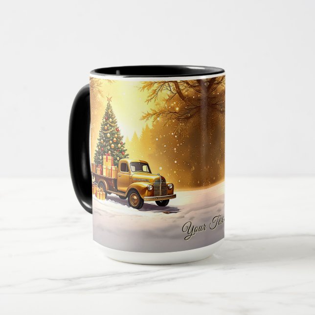 Guld Lastbil Julgran Helgdag Mugg (Framsida vänster)
