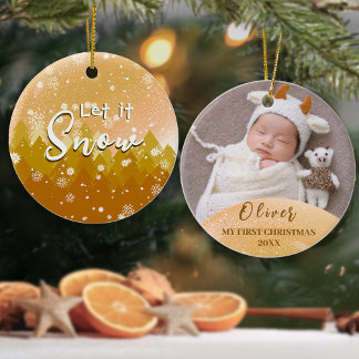 Guld Låt det snöa första julfoto Julgransprydnad Keramik