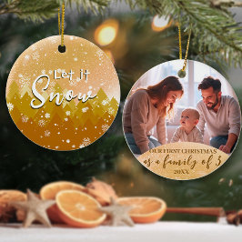 Guld Låt det snöa fotot 1:a julfamiljen 3 Julgransprydnad Keramik