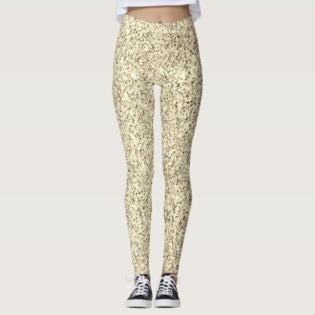 Guld lätt glitter faux sparklor leggings (Framsida)