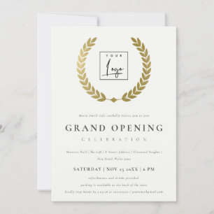 Guld Laurel Logotyp Ornate Grand Open Inbjudan